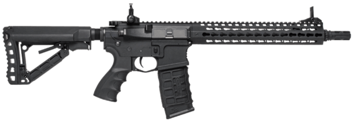 Dette er en G&G CM16 SRXL i farven sort, geværet er konstrueret af aluminium samt nylon fiber