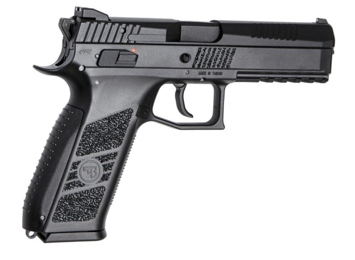 Pistolen kommer med en metal slæde, så den både kan bruge CO2 og Gas