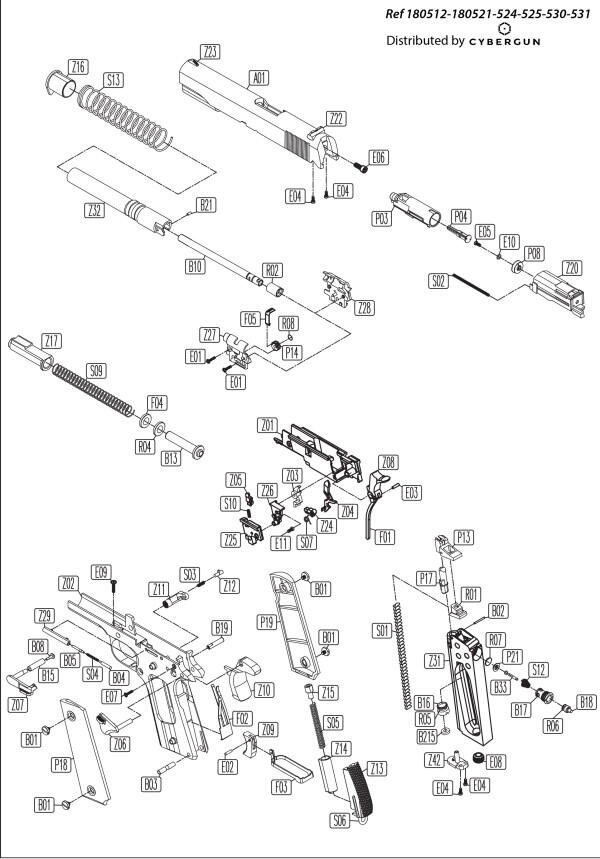 Denne tegning viser hvordan våbnet skilles ad