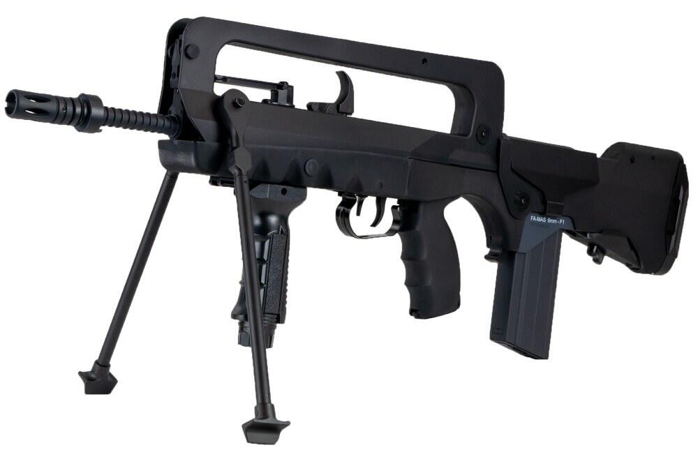 Vildt fed bullpup softgun riffel som kommer med front greb og bipod