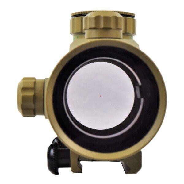 Her kan man se den røde prik inden i denne 46 mm linse på dette softgun dot sigte
