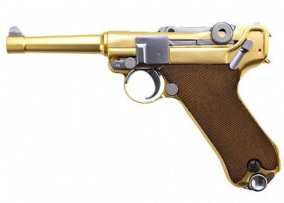 Flot fuld metal softgun luger p08 i guld