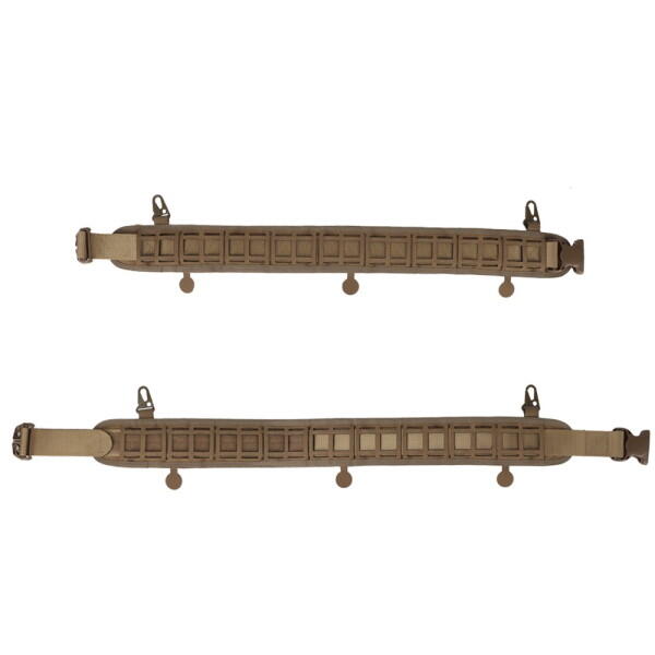 Billedet her viser hvordan dette airsoft bælte kan justeres i længden