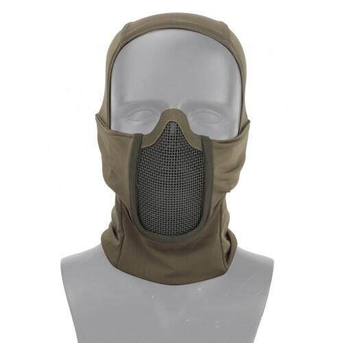 Fronten på denne Olive drab hardball balaclava som har en metal mesh maske