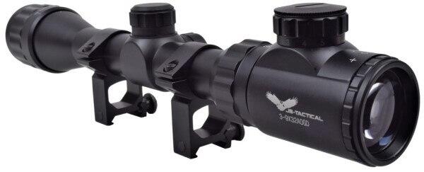 Airsoft kikkertsigte med lys i grøn eller rød og zoom niveauer fra 3 til 9 gange