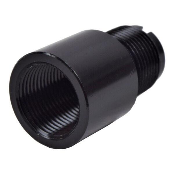 Airsoft lyddæmper adapter i sort der laver 14mm cw gevind om til 14 mm CCW