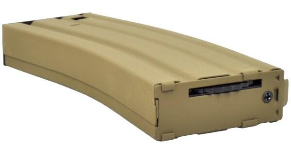 Bunden på dette Dark earth hi-cap magasin hvor der er plads til 300 hardball kugler indeni