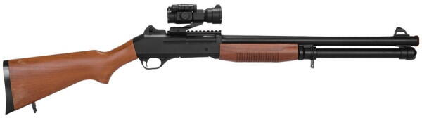 Fed airsoft shotgun som kommer med et rødpunktsigte