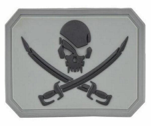 Gråt patch med dødninge hoved som passer på alt fra veste, trøjer, tasker osv.