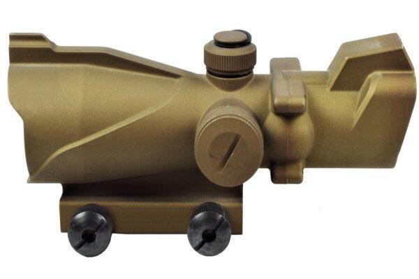 Kvalitets hardball sigte som er konstrueret i aluminium, med 5 forskellig lysstyrker af rød/grøn, sigtet er i farven Tan