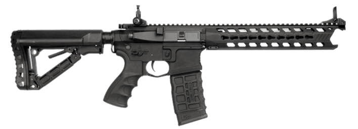 Riflen er fuldt ambidextrous, hvilket vil sige den både kan bruges af venstre, samt højrehåndet