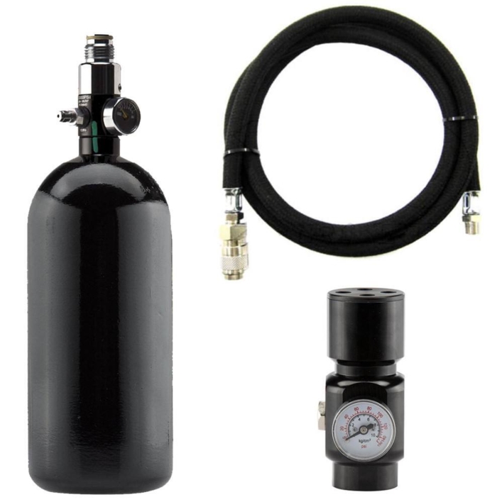 Dette er et komplet kit, som kommer med alt man skal bruge for at komme igang med HPA, det eneste man mangler er en HPA riffel eller pistol