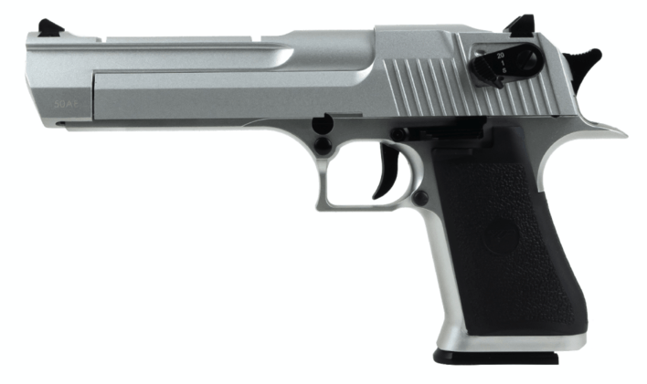 Denne blowback desert eagle i sølv bliver drevet af en 12g co2 patron