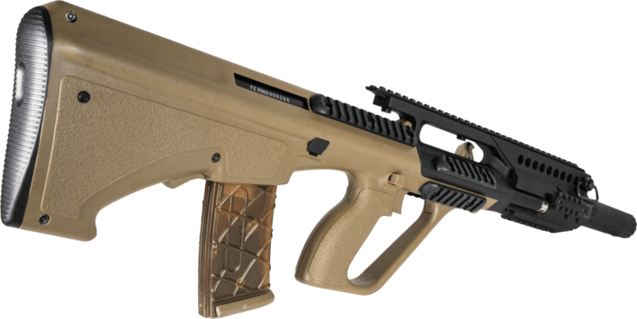 AUG A3 MP er i dual tone, altså med en tan krop og sort front