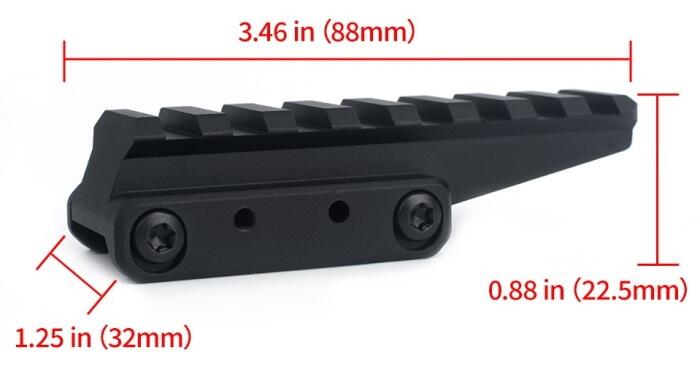 Dette billede viser dimensionerne på sigteforhøjeren