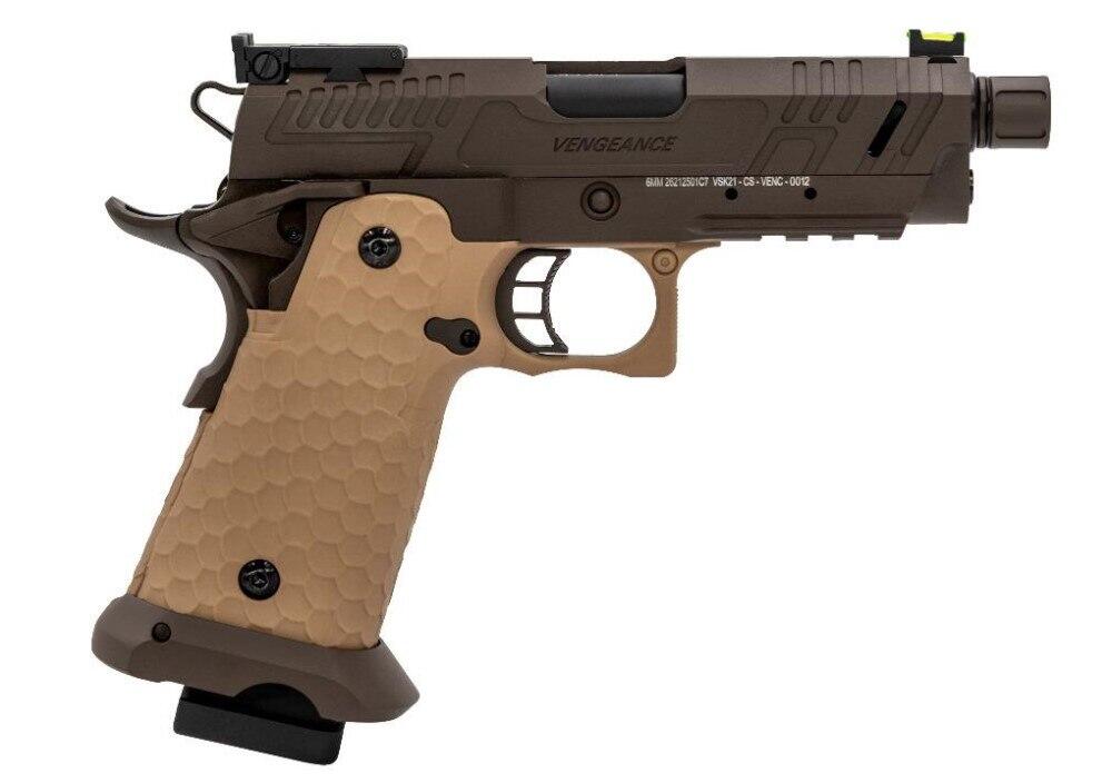 Farven på pistolen er Tan og mørkebrun