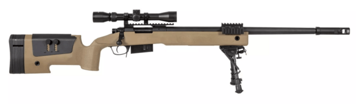 Riflen kommer ud af boksen med Sigte, bipod, rail system og meget andet