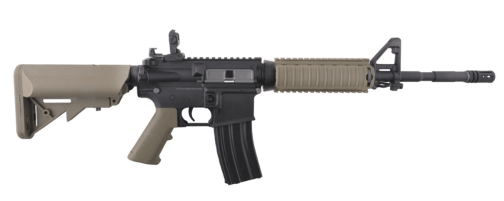 Riflen er lavet i dual tone, så den både er sort samt tan