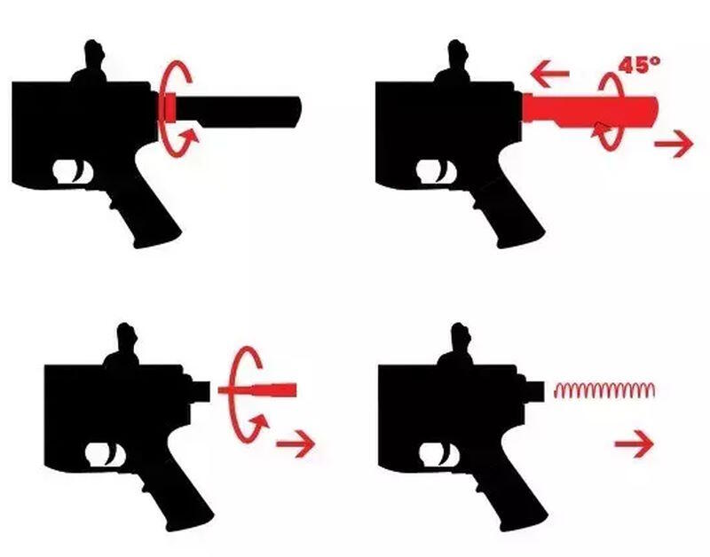 Her vises hvordan man hurtigt kan skifte fjeder på riflen