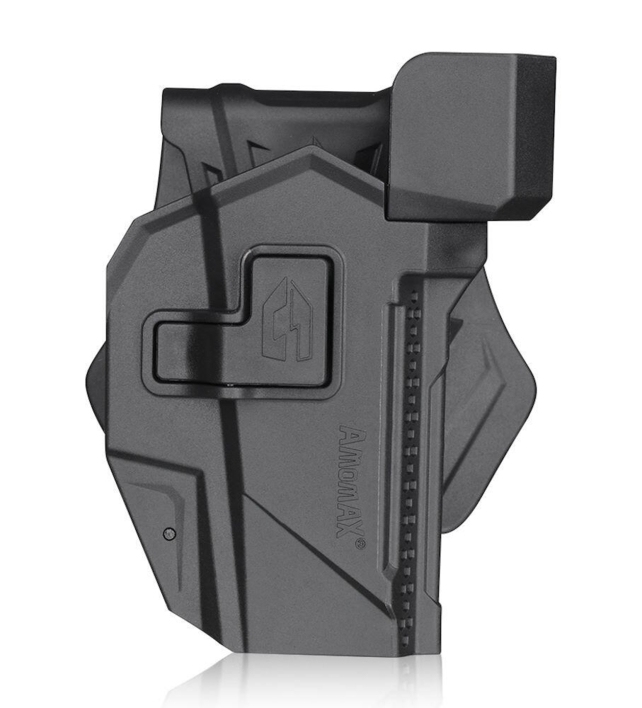 Selve hylsteret har quick release knap på siden til hurtigt at trække ens pistol