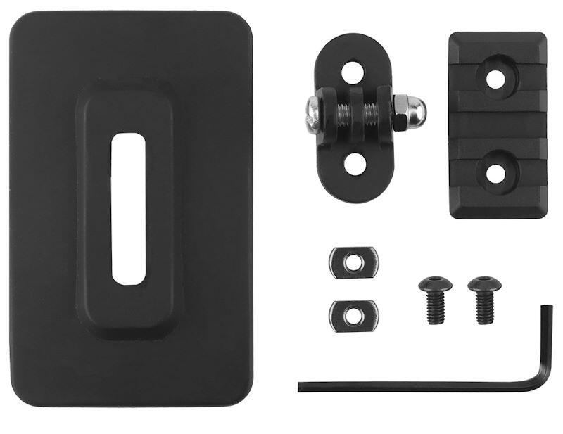 Man kan skifte imellem brug af gorpro eller rail til f.eks. lygte