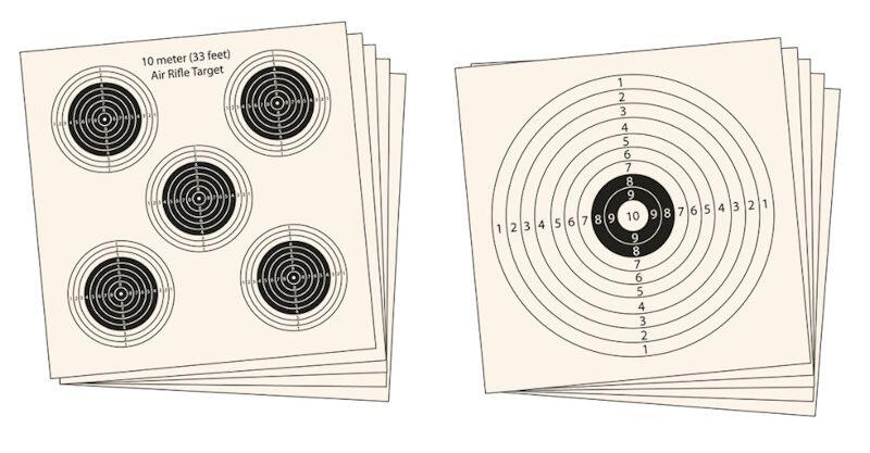 Inkluderet er en bunke skydeskiver til træning