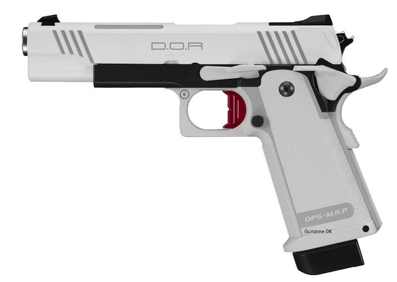 Pistolen kommer med en cool rød aftrækker